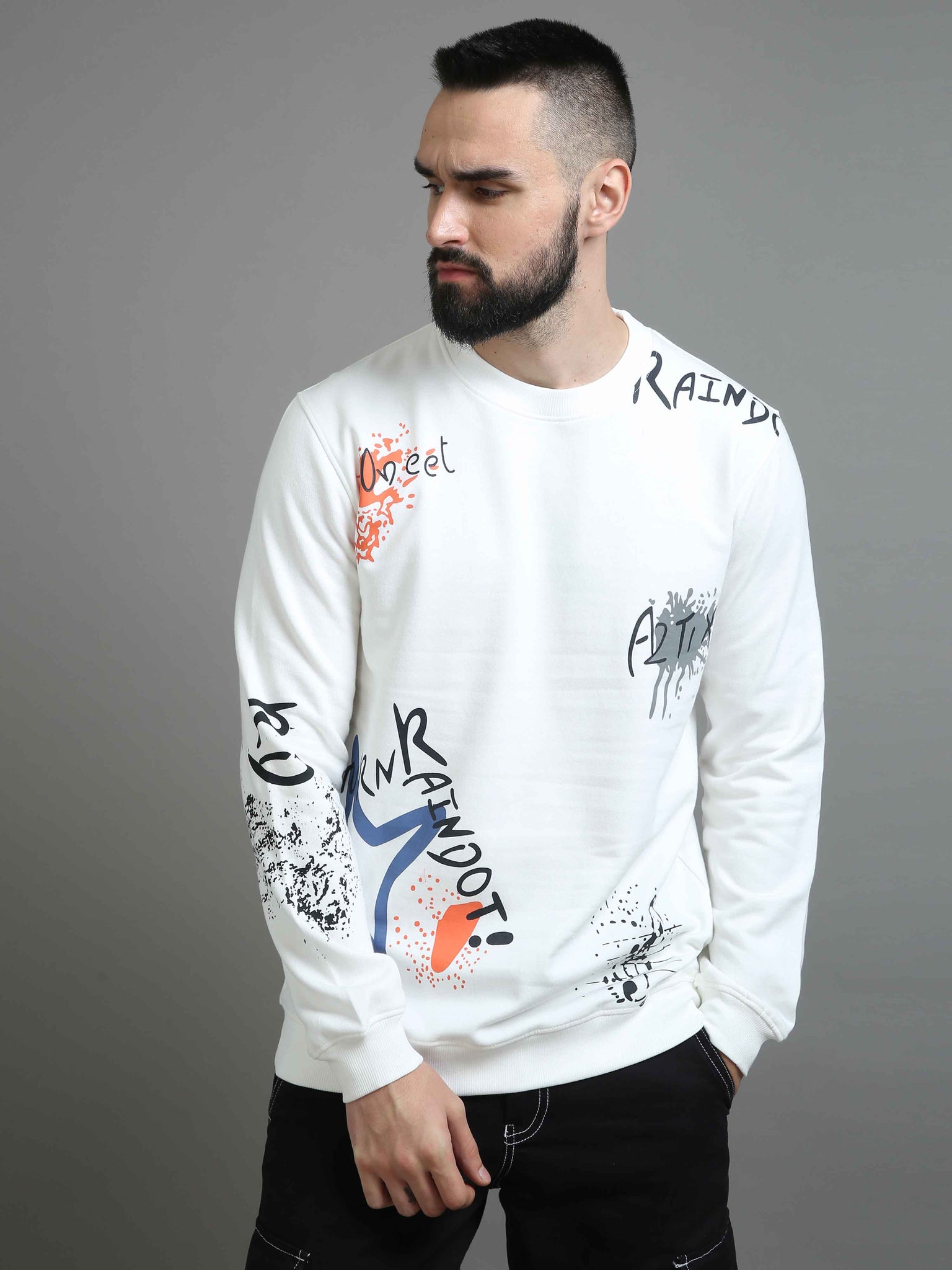Shop latest white printed sweatshirt mens Online – Rain Dot