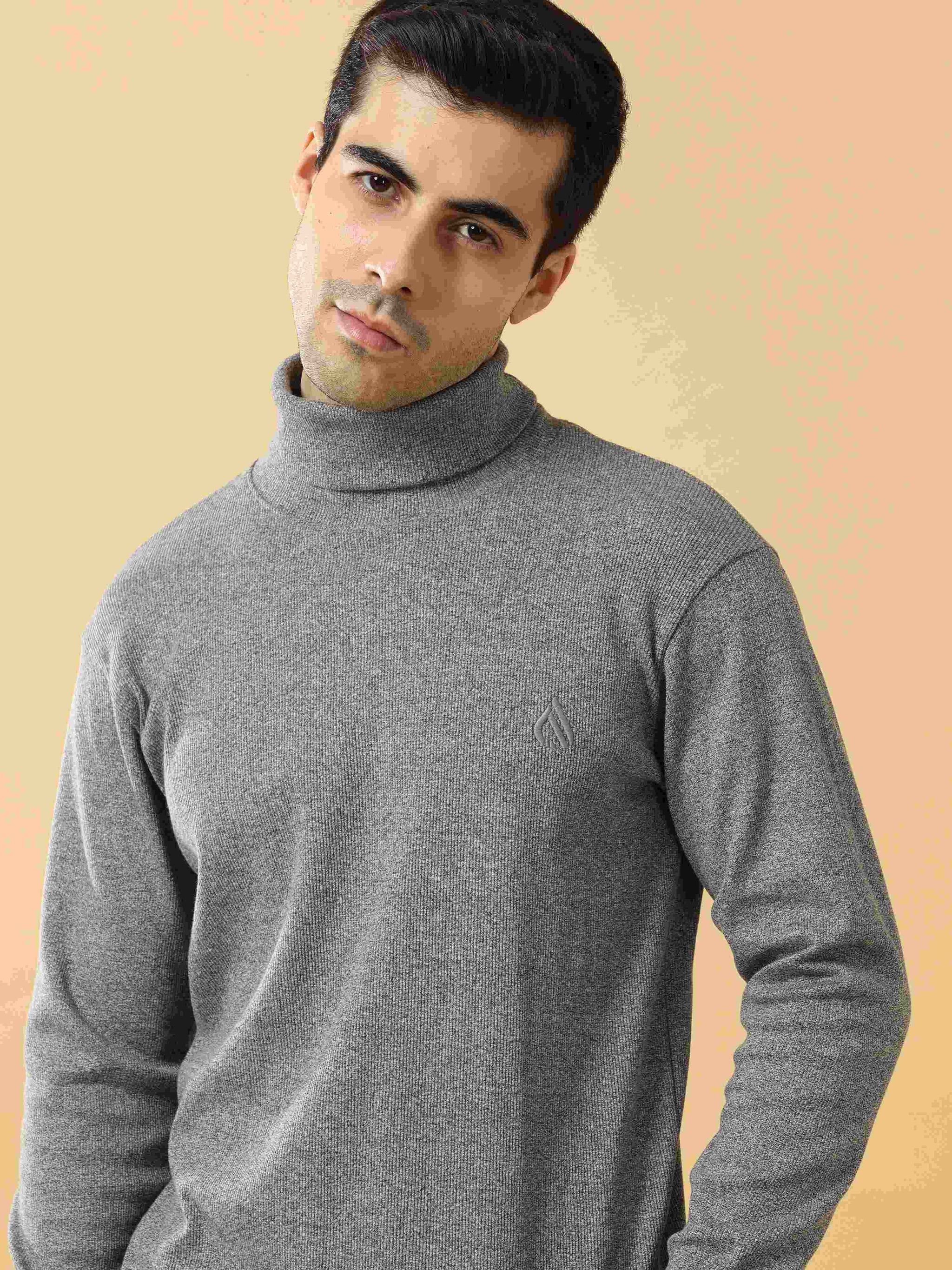 Buy Grey T-Shirt  Turtle Neck Long Sleeve T Shirt for Men – Rain Dot