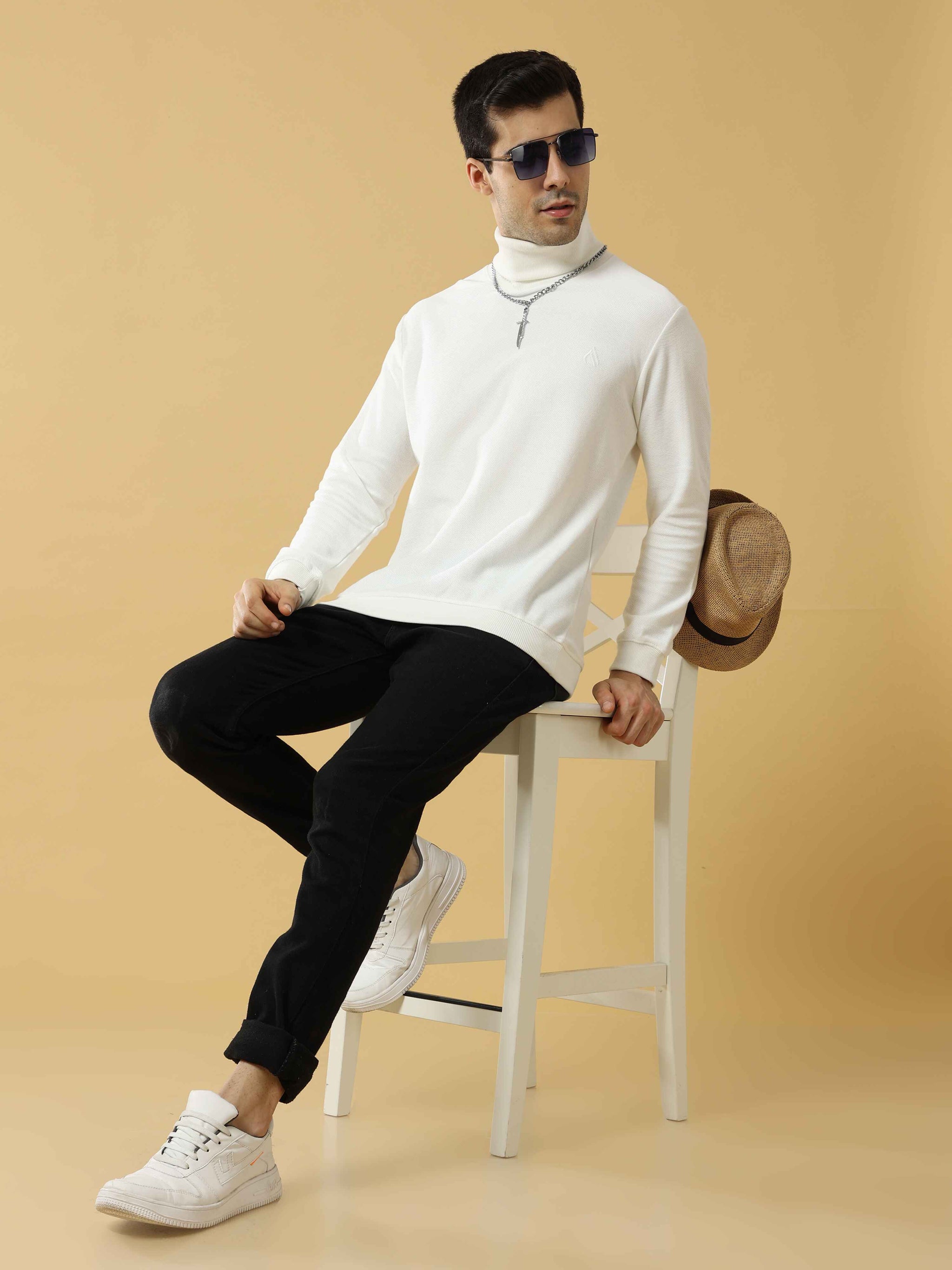 Shop White T-Shirt for Men | Turtle Neck Cotton T Shirt – Rain Dot